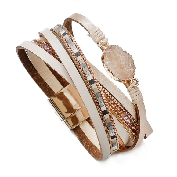 Boho Quartz Leather Wrap Twist Bracelet - Picture 7 of 8